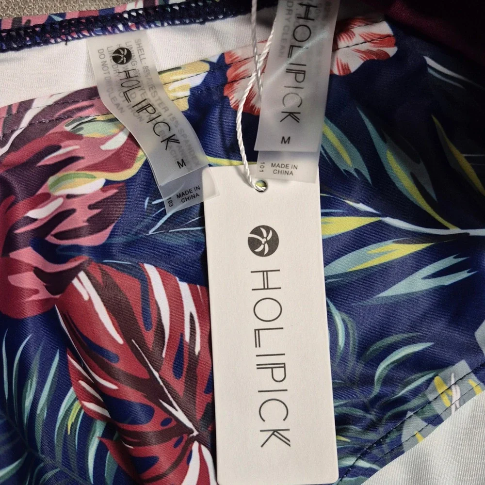 Holipick Tankini Swimsuit Set Plum Purple Macrame Racerback‎ Floral Bottoms NWT